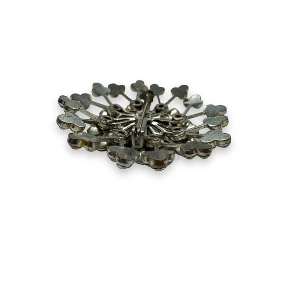 Silver Tone Clear Crystal Riveted Layered Snowflake Star Burst Brooch Vintage - Picture 6 of 8